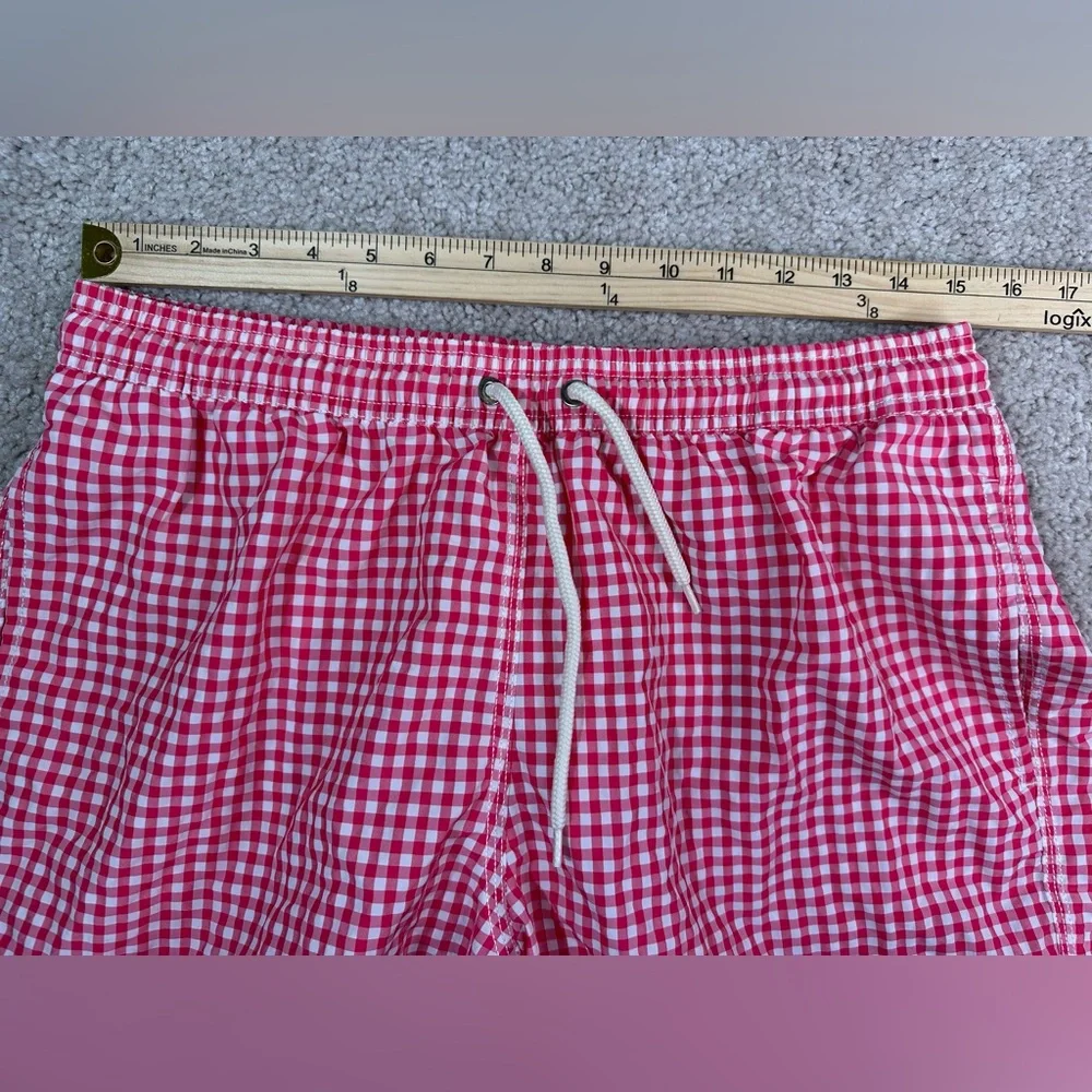 Barbour Men’s M Swim Trunks Shorts Gingham Check Reddish Pink White Beach Pool - Picture 8 of 9